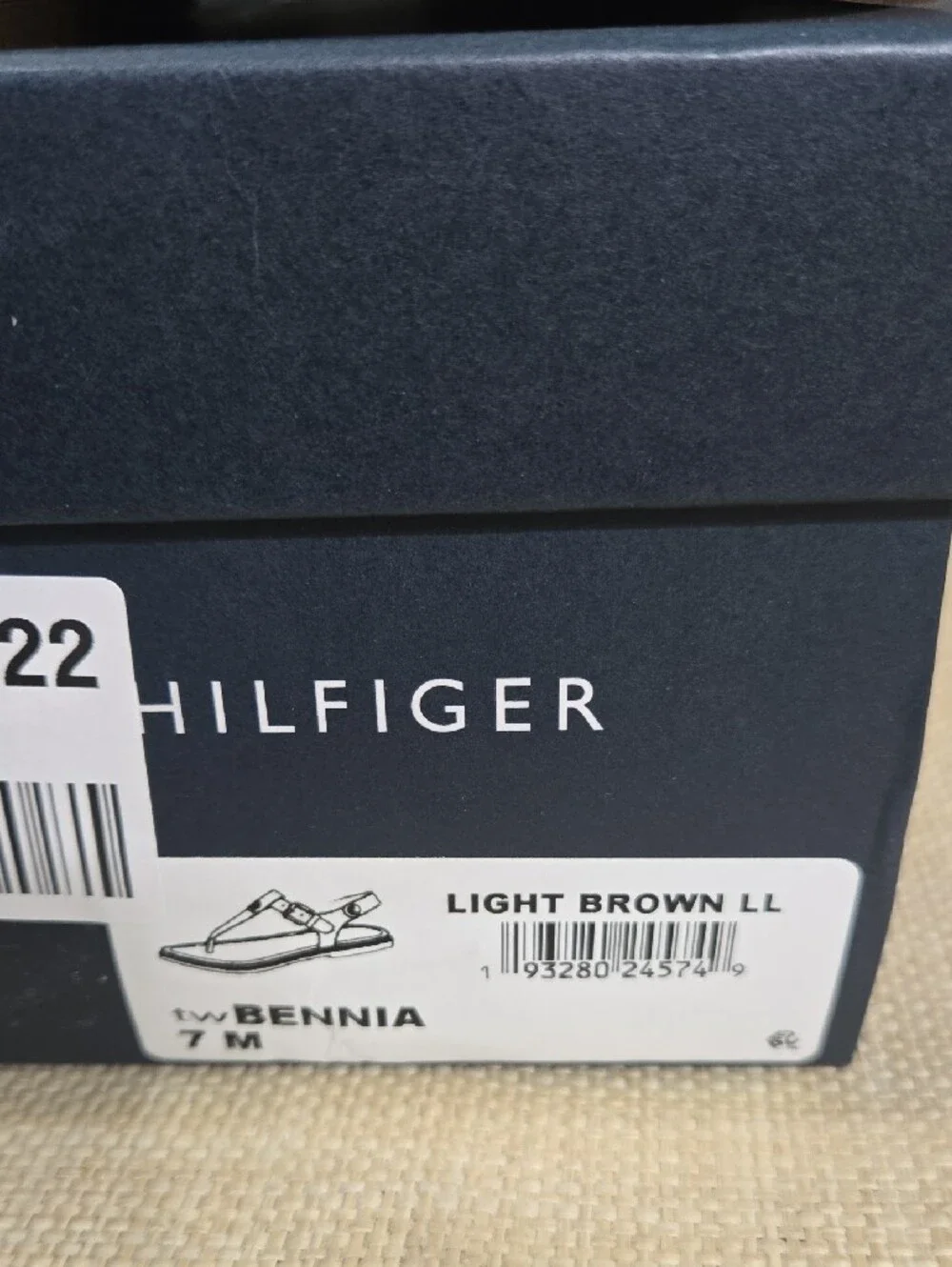 Tommy Hilfiger Cognac Brown Leather T-Strap Sandals with Gold Logo